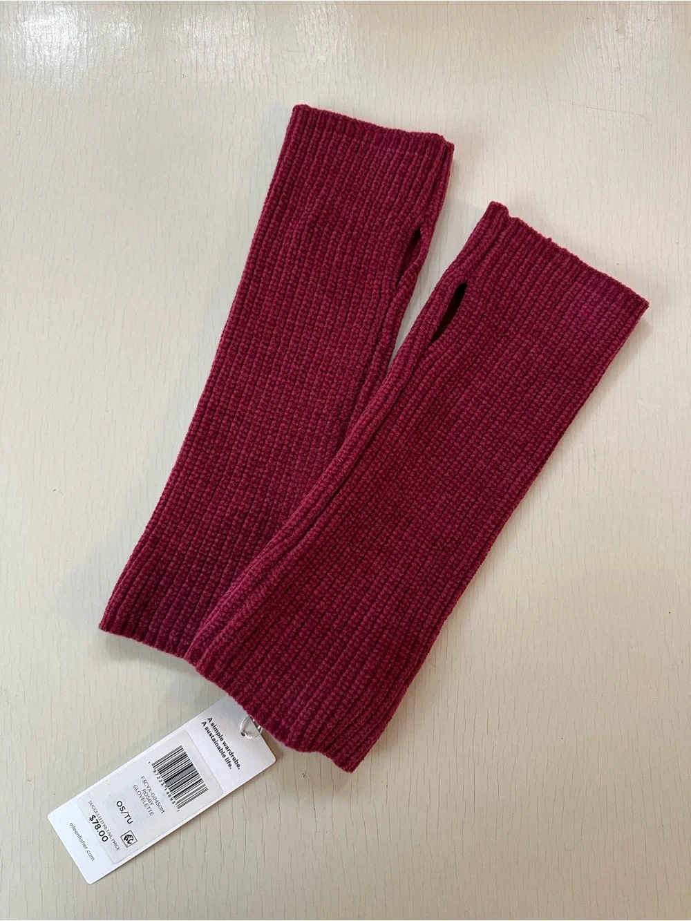 Eileen Fisher 100% Organic Cotton Chenille Glovelette in Burgundy Red NWT